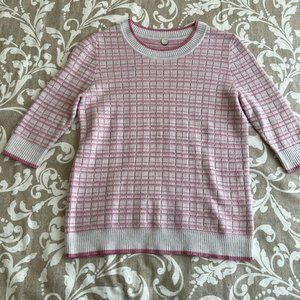 Margaret O' Leary Pink and White Half Sleeve Sweater in XS